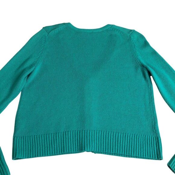 Talbots Cardigan Sweater Womens M Green Lambswool Blend V-Neck Button Up Preppy - Picture 12 of 16